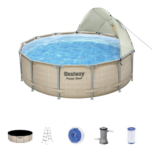 Bestway Power Steel 13'x42" Round Above Ground Pool Set, Ladder & Cover