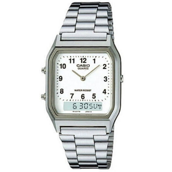 Casio AQ-230A Unisex Analog-Digital Watch, Stainless Steel Band, Water Resistant