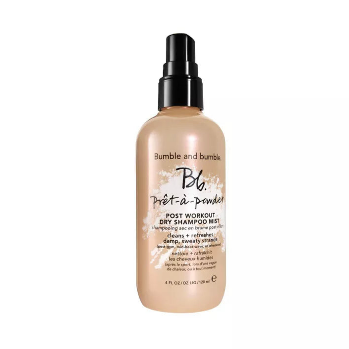 Bumble and bumble post-workout dry shampoo mist bottle on a white background