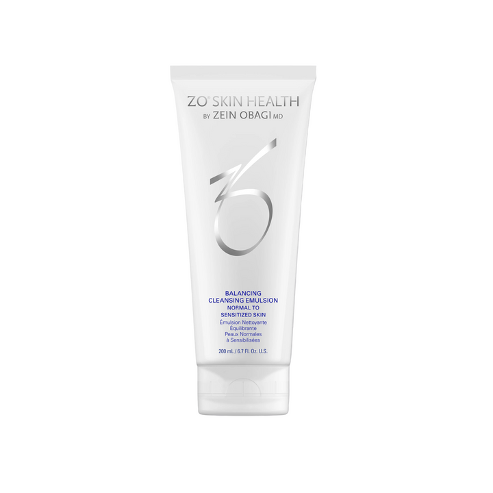 ZO Skin Health cleansing emulsion bottle on a white background