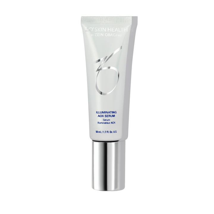 Skincare serum tube with brand logo on a white background